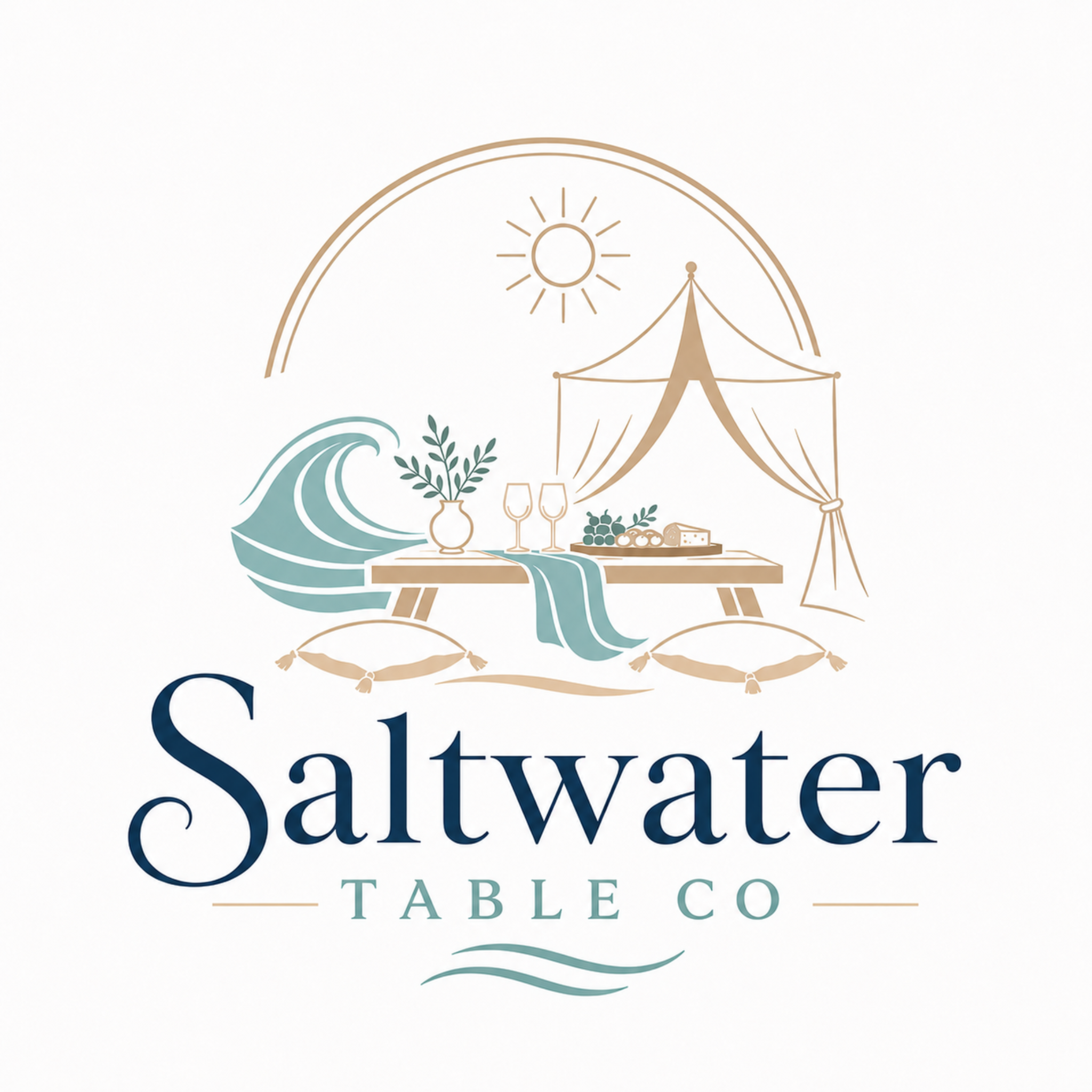Saltwater Table Co. — beach picnic table, tent, and wave logo